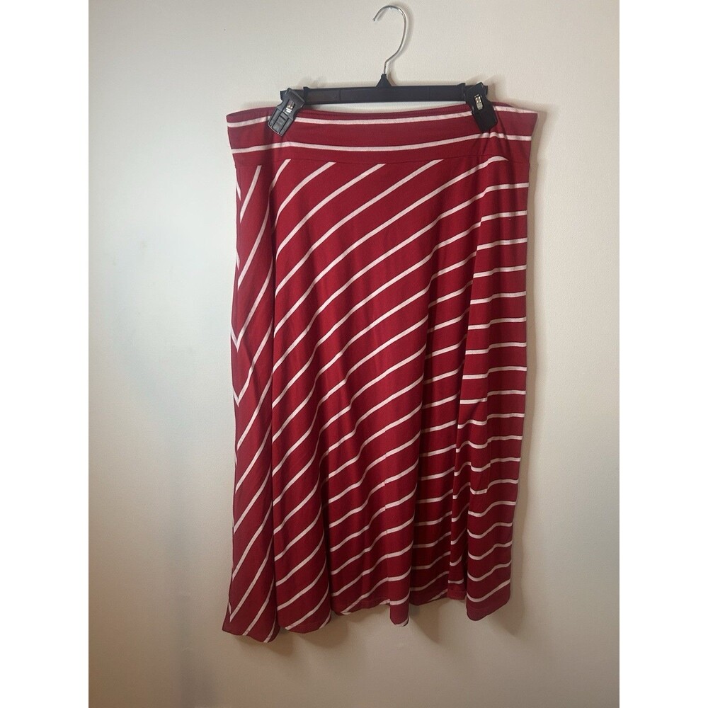 Casual Striped Maxi Skirt Kim Rogers Red White Stretch Waist XL